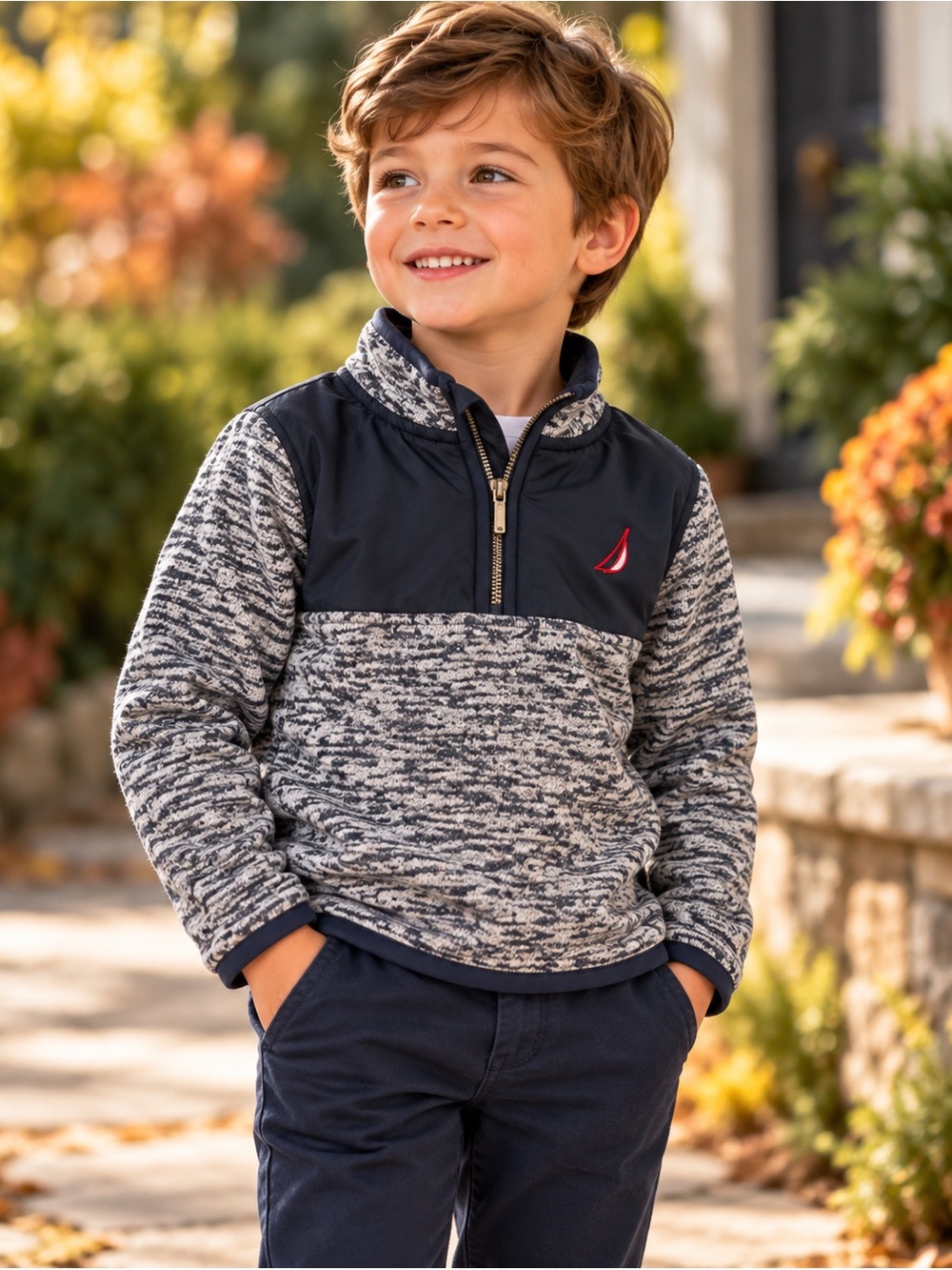 Nautica Boys 4T Quarter Zip Fleece Pullover Navy Gray